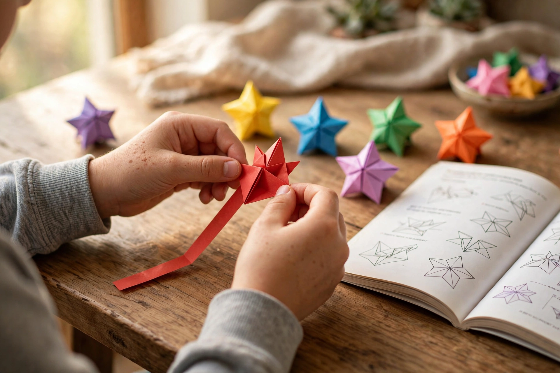 Kind faltet Origami-Sterne