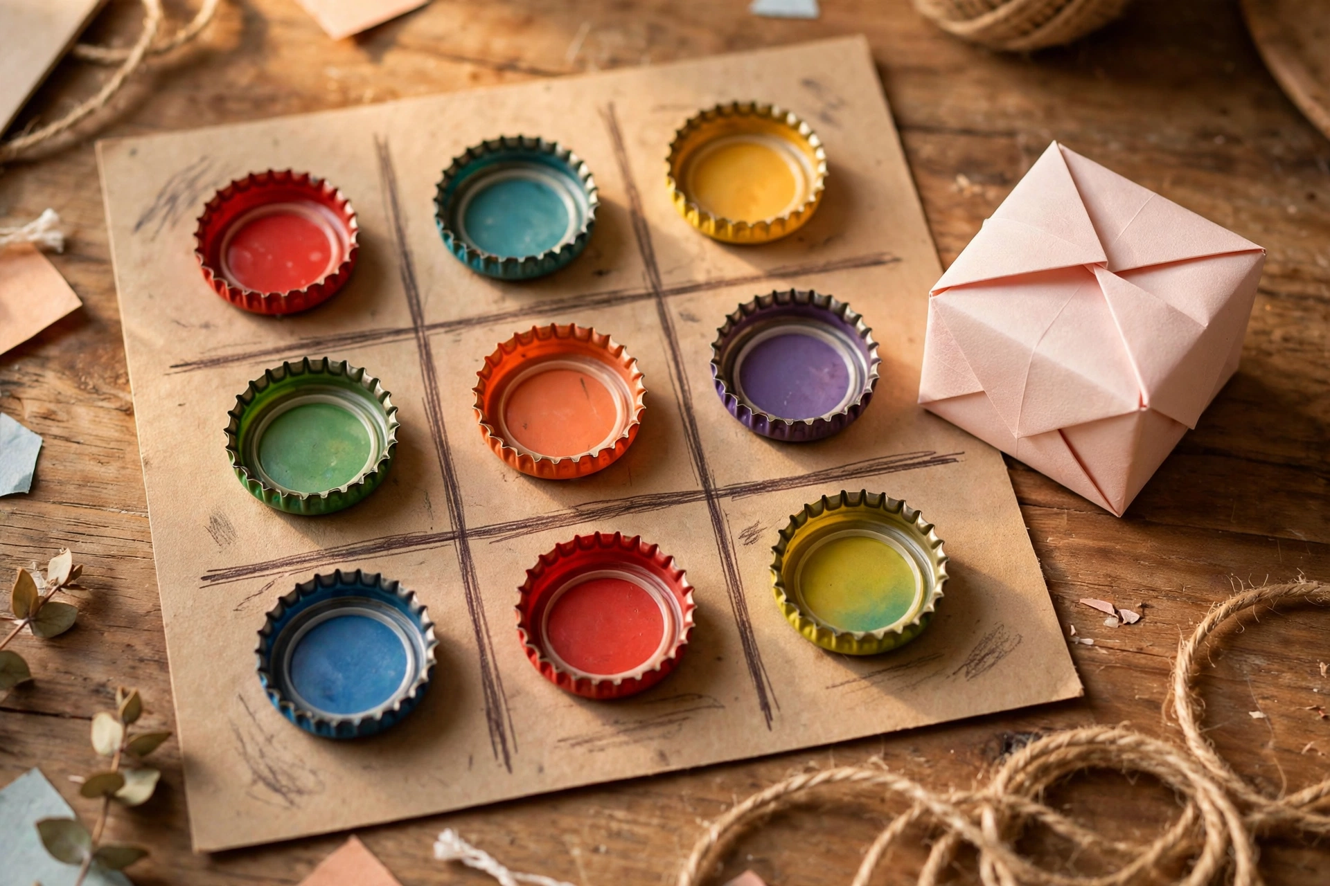 Kronkorken-Tic-Tac-Toe: ein Geschenk, das ihr sofort zusammen spielt.