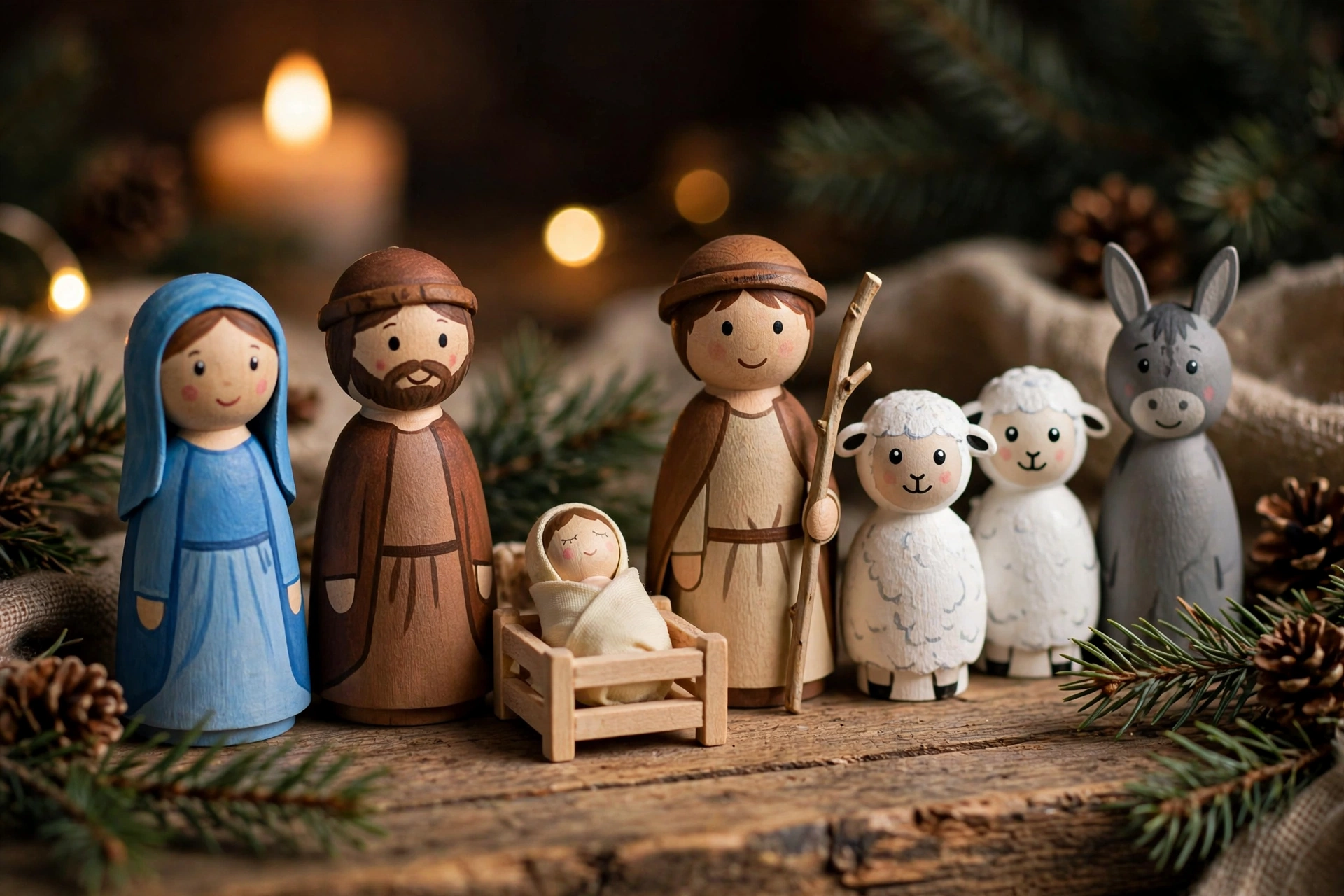 Krippenfiguren aus Salzteig mit Maria und Josef auf dem Basteltisch