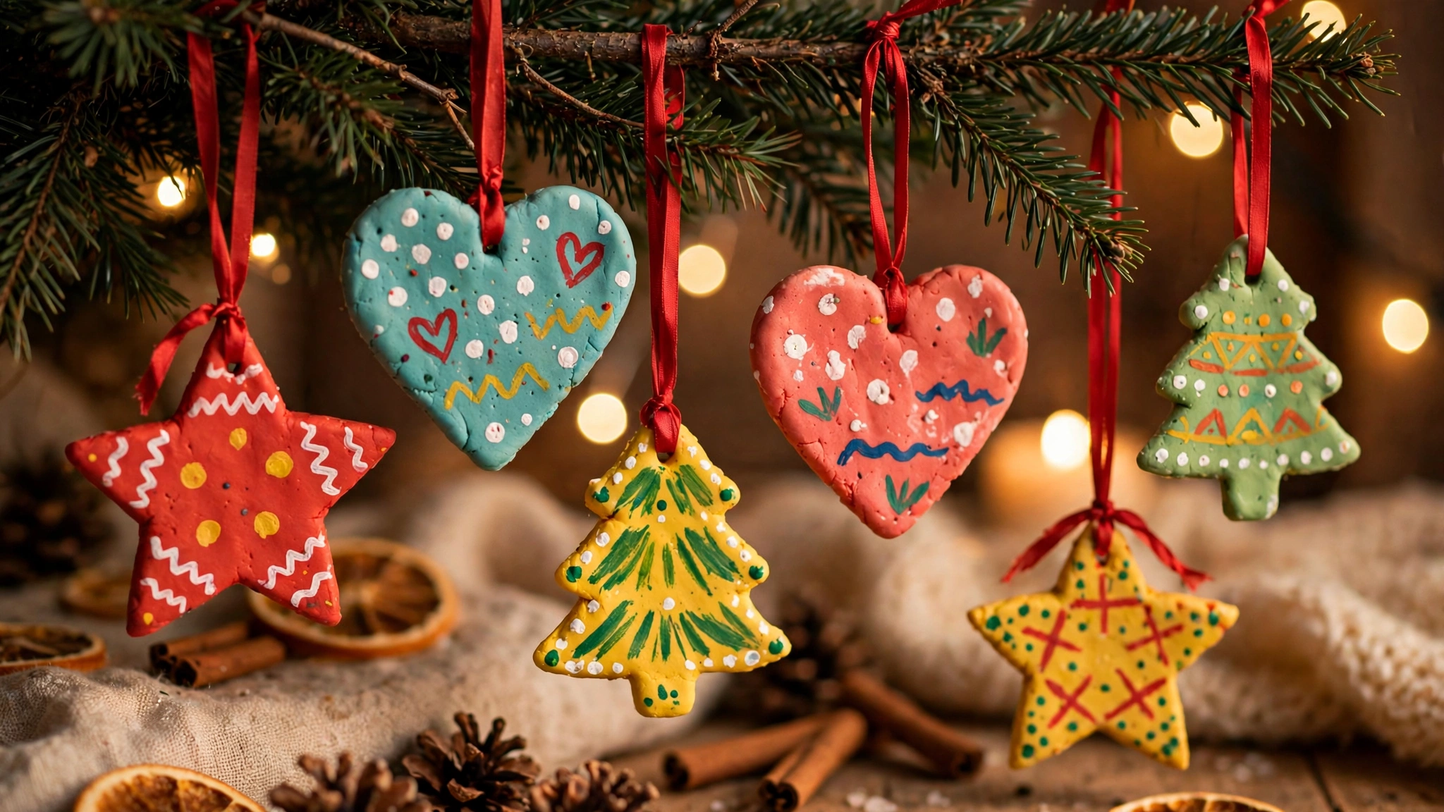 Selbst ausgestochen und bemalt: Baumschmuck aus Salzteig.