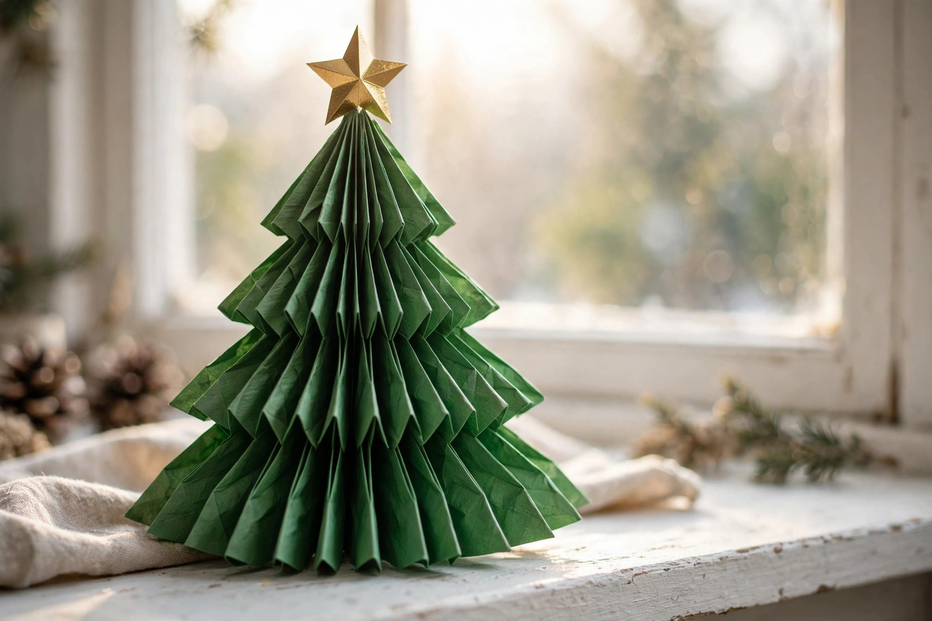 Der Fächer-Tannenbaum: In 15 Minuten gefaltet und sofort einsatzbereit als Fensterdeko.
