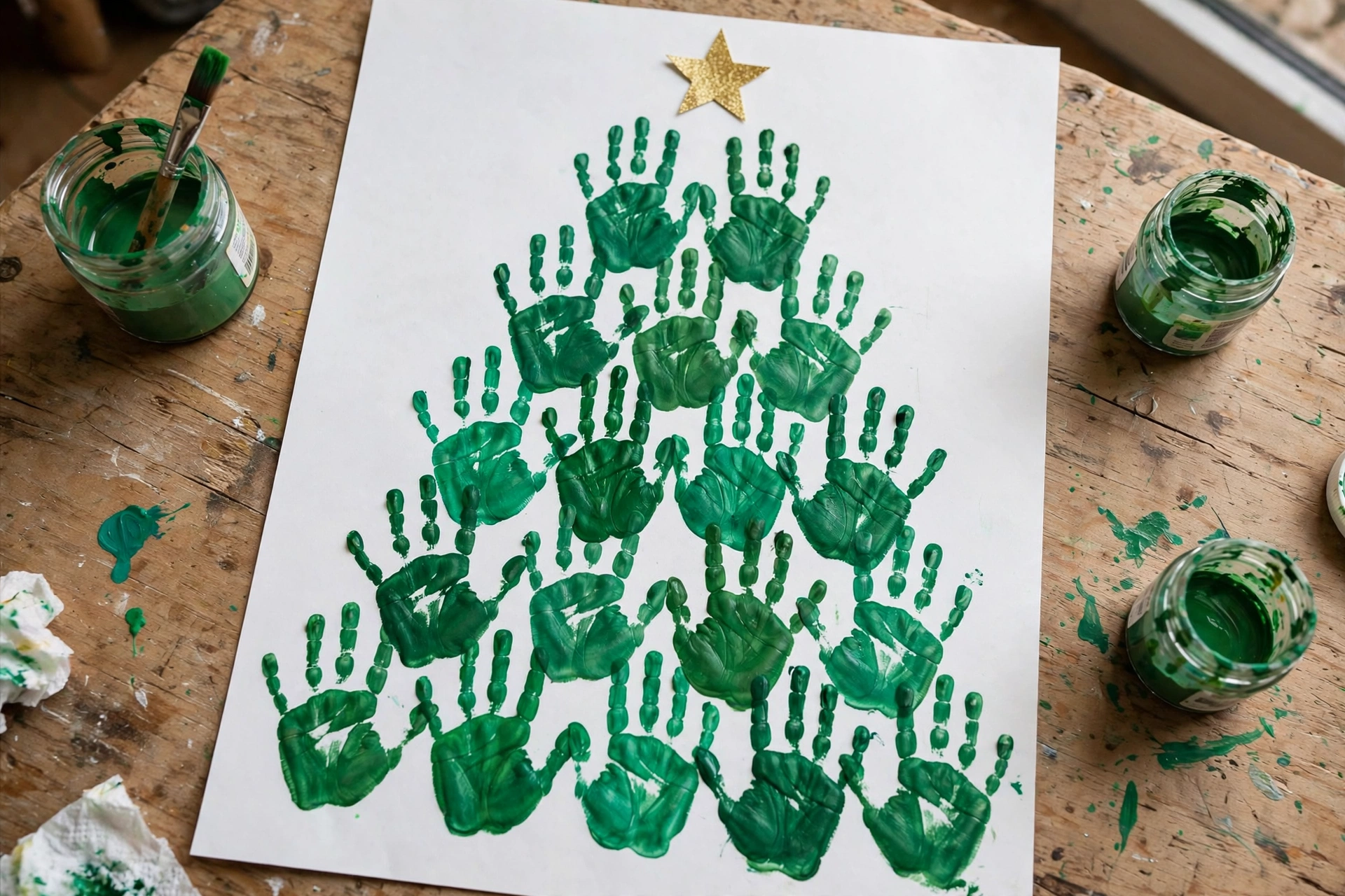 Der Handabdruck-Tannenbaum: das persönlichste Bastelprojekt – ideal als Geschenk für Oma und Opa.