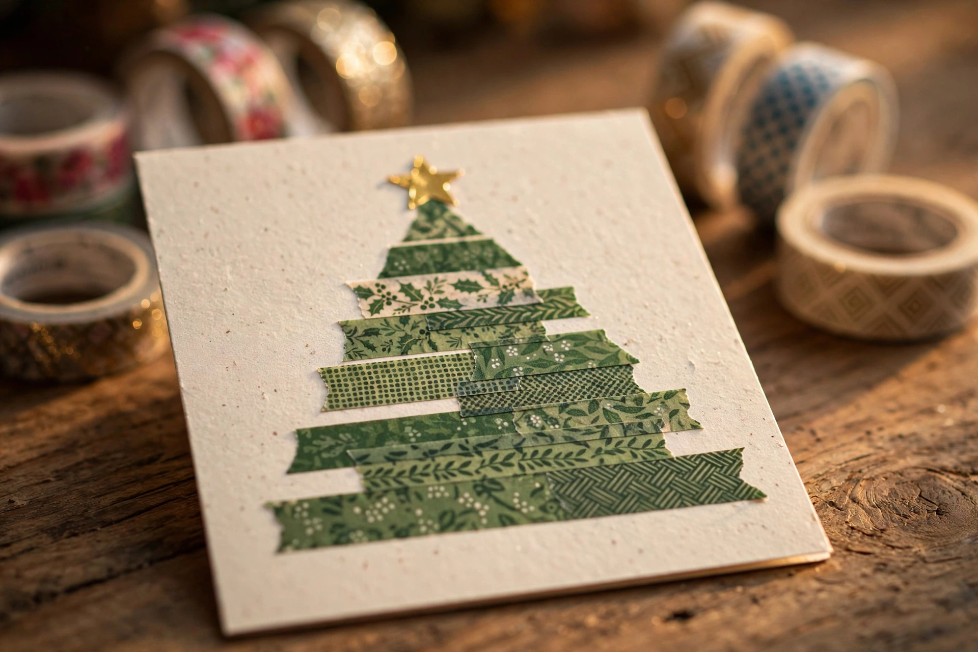 Weihnachtskarte mit Tannenbaum aus grünem Washi-Tape